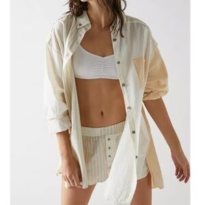 Free People Rags to Riches Cotton Sleep Shirt Ivory Combo Size Medium